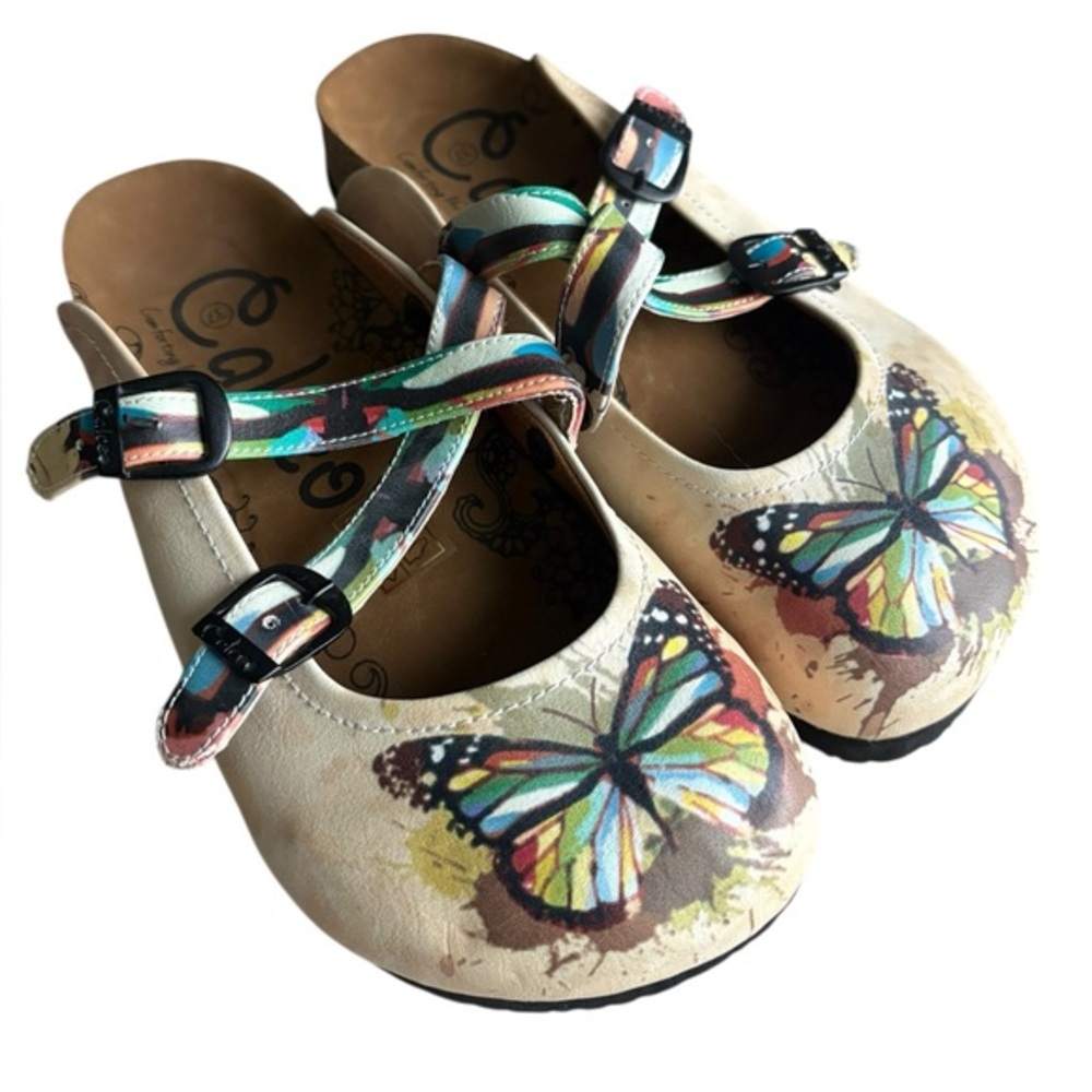 NWOB Calceo COLORFUL BUTTERFLIED PATTERNED CLOGS - WCAL119 size 37/US 6.5